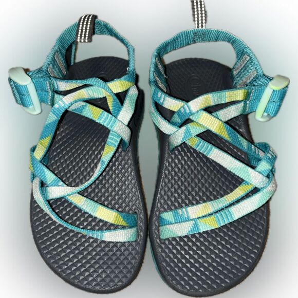 Girl's Chaco ZX 1 Ecotread Sandal Little Kids Size 10 Teal White Yellow - Picture 1 of 5